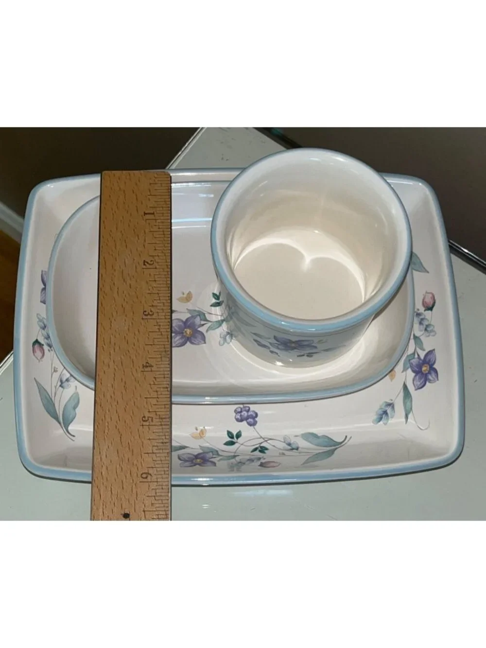 Pfaltzgraff April Set Purple Flower Stoneware 3 Pc Cottagecore Housewares Dishes